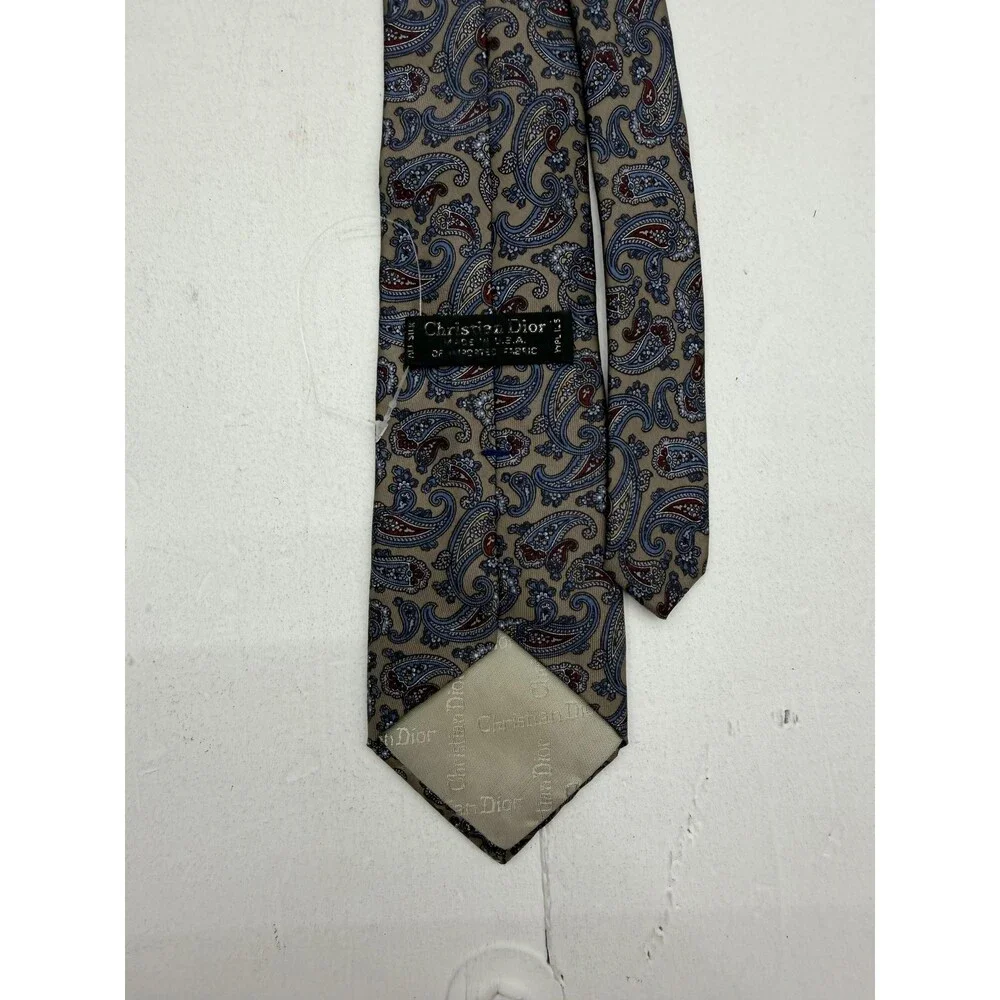 Christian Dior Tie Mens One Size Beige Paisley Woven Classic Designer Necktie